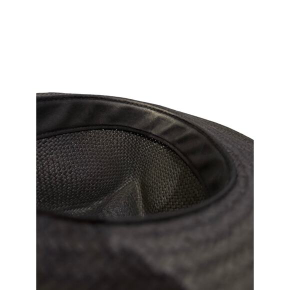 Janessa Leone Black Straw Hat Wide Brim Fedora Sz. Small - Picture 10 of 10